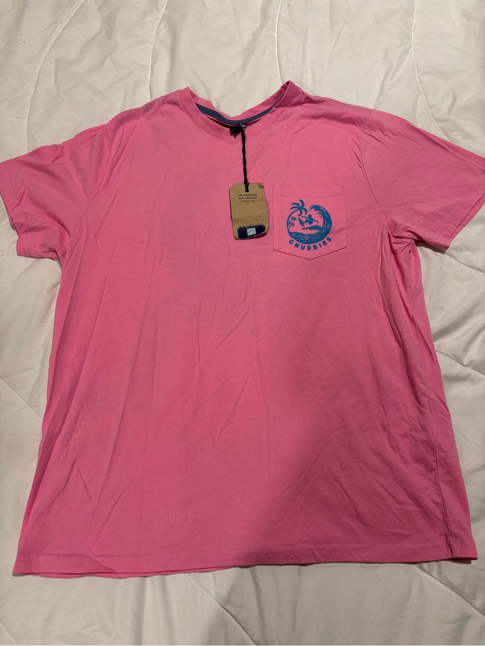 chubbies Pink Short-Sleeve Pocket Tee with Blue Palm Logo size XL NWT